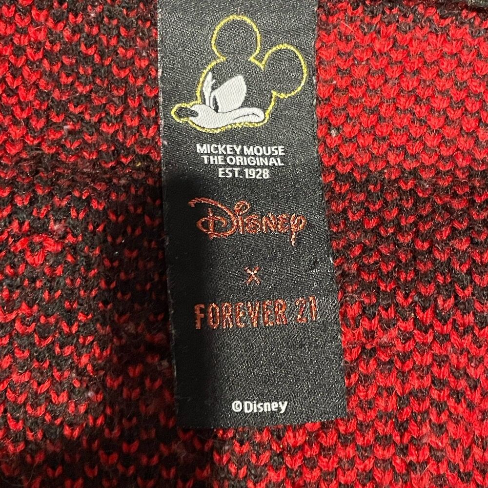 Mickey Mouse Cardigan Sweater Womens Medium Buffalo Plaid Disney Forever 21 Red - Picture 4 of 5